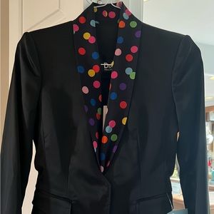 Dolce & Gabbana black satin blazer with attached polka dot lapel scarf